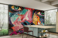 Focus on geometric forms and color interaction.

