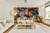 Human or abstract face rendered with kaleidoscopic patterns.

