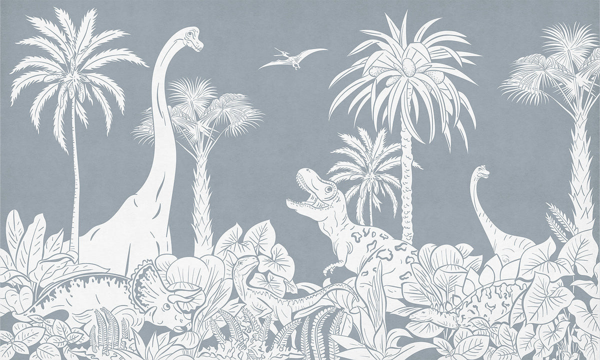 Monochrome Dino Blue Mural in your room