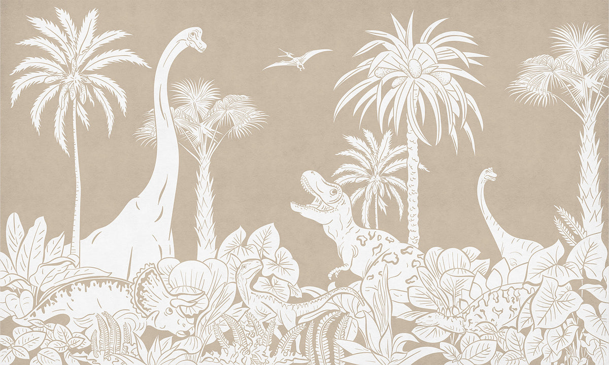 Monochrome Dino Brown Wall Mural in your room — zoomed