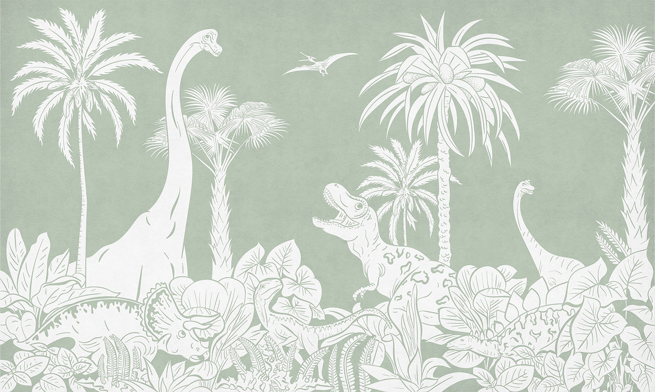 Monochrome Dino Green Wall Mural