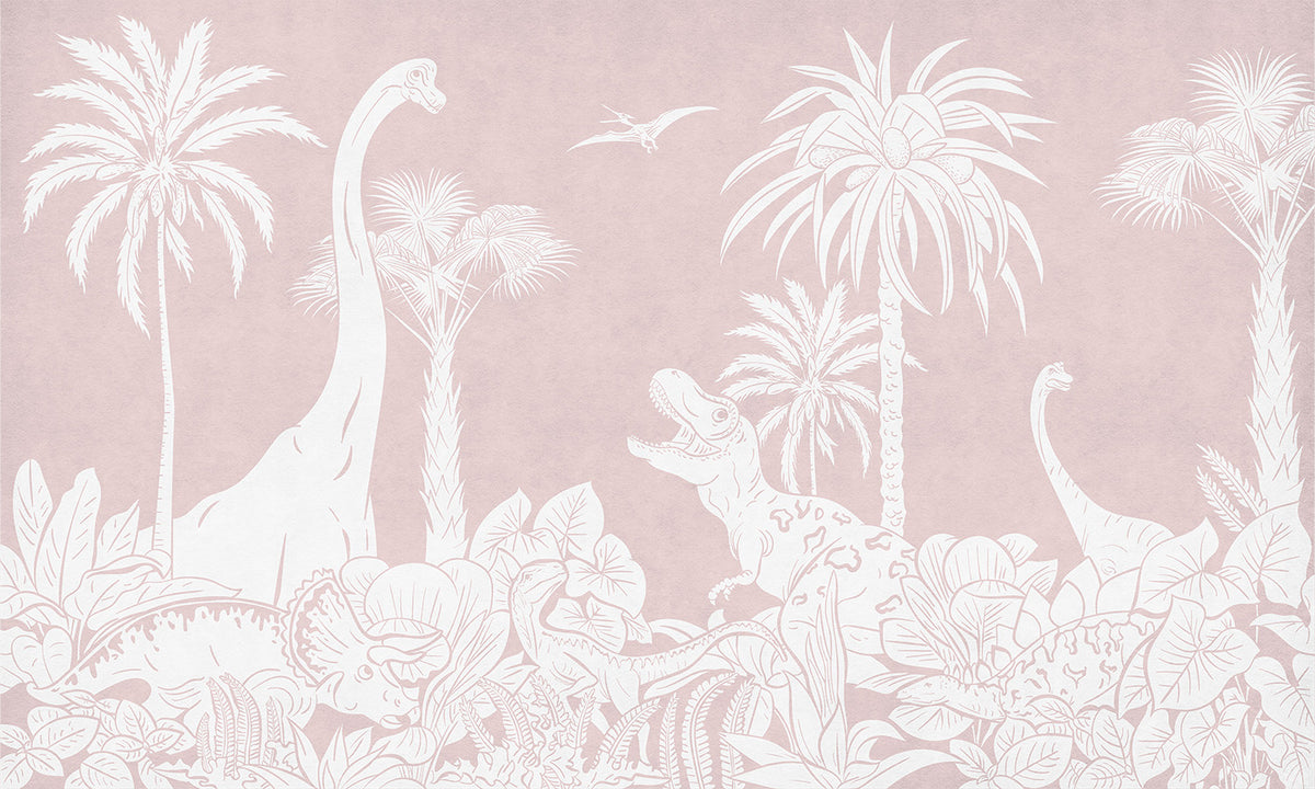 Monochrome Dino Pink Wall Mural in your room — zoomed