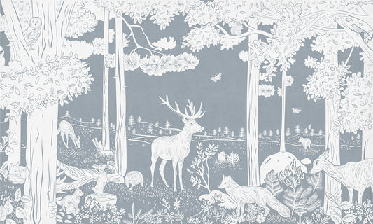 Monochrome Forest Blue Wall Mural
