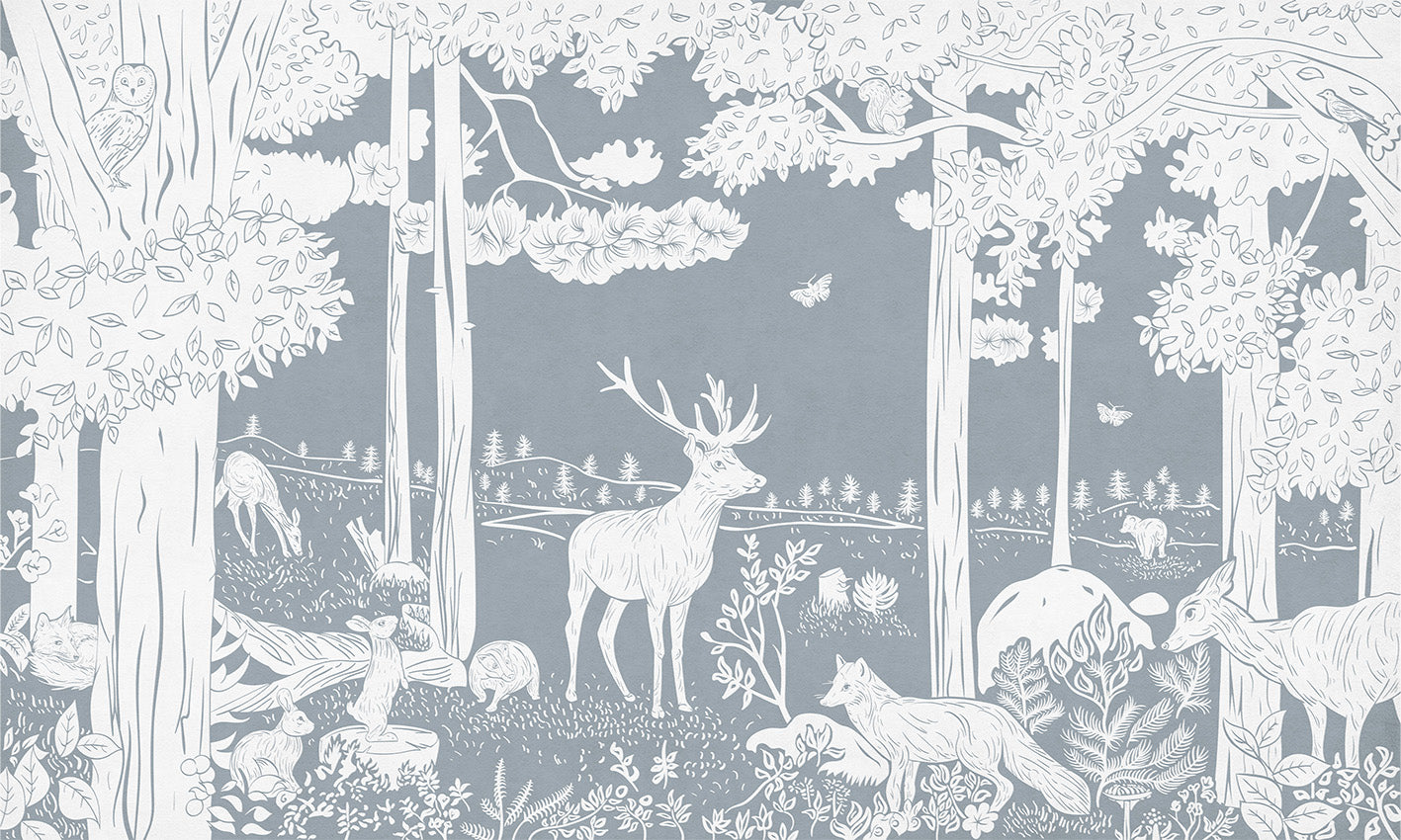 Monochrome Forest Blue Wall Mural