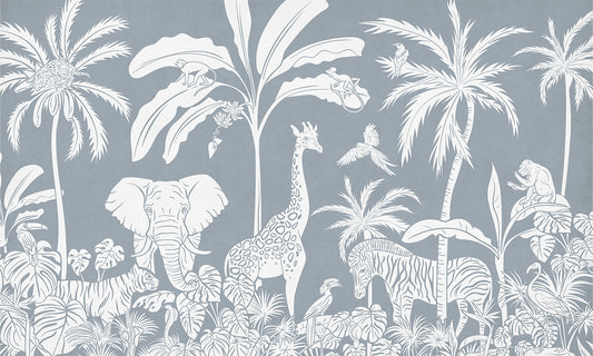 Monochrome Jungle Blue Wall Mural