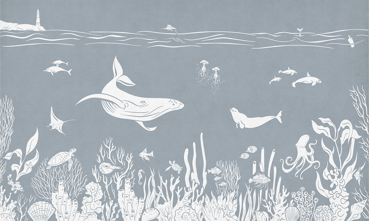 Monochrome Sea Blue Wallpaper Mural in your room