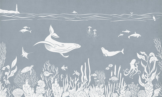 Monochrome Sea Blue Wallpaper Mural