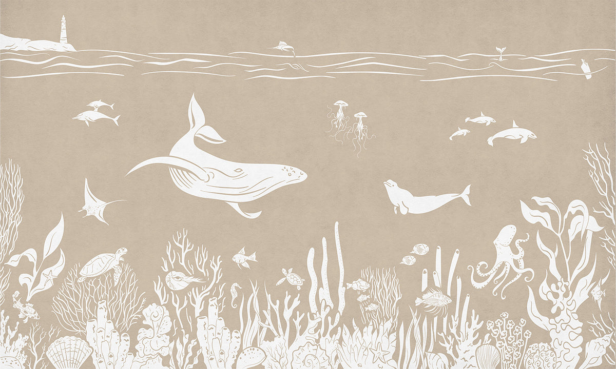 Monochrome Sea Brown Wall Mural in your room — zoomed