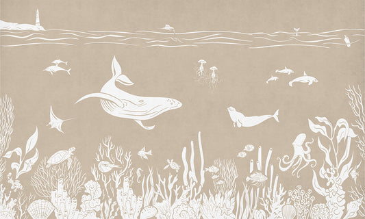 Monochrome Sea Brown Wall Mural