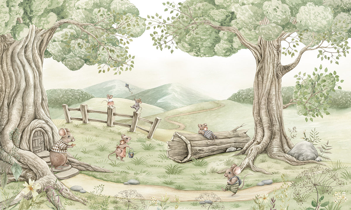 Mouse Family Wall Mural in your room — zoomed