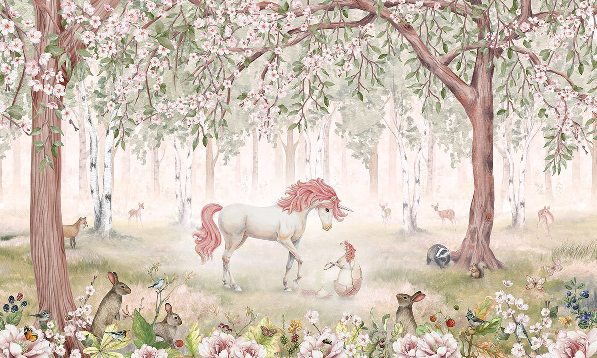 Unicorn Forest Green Wall Mural in your room — zoomed