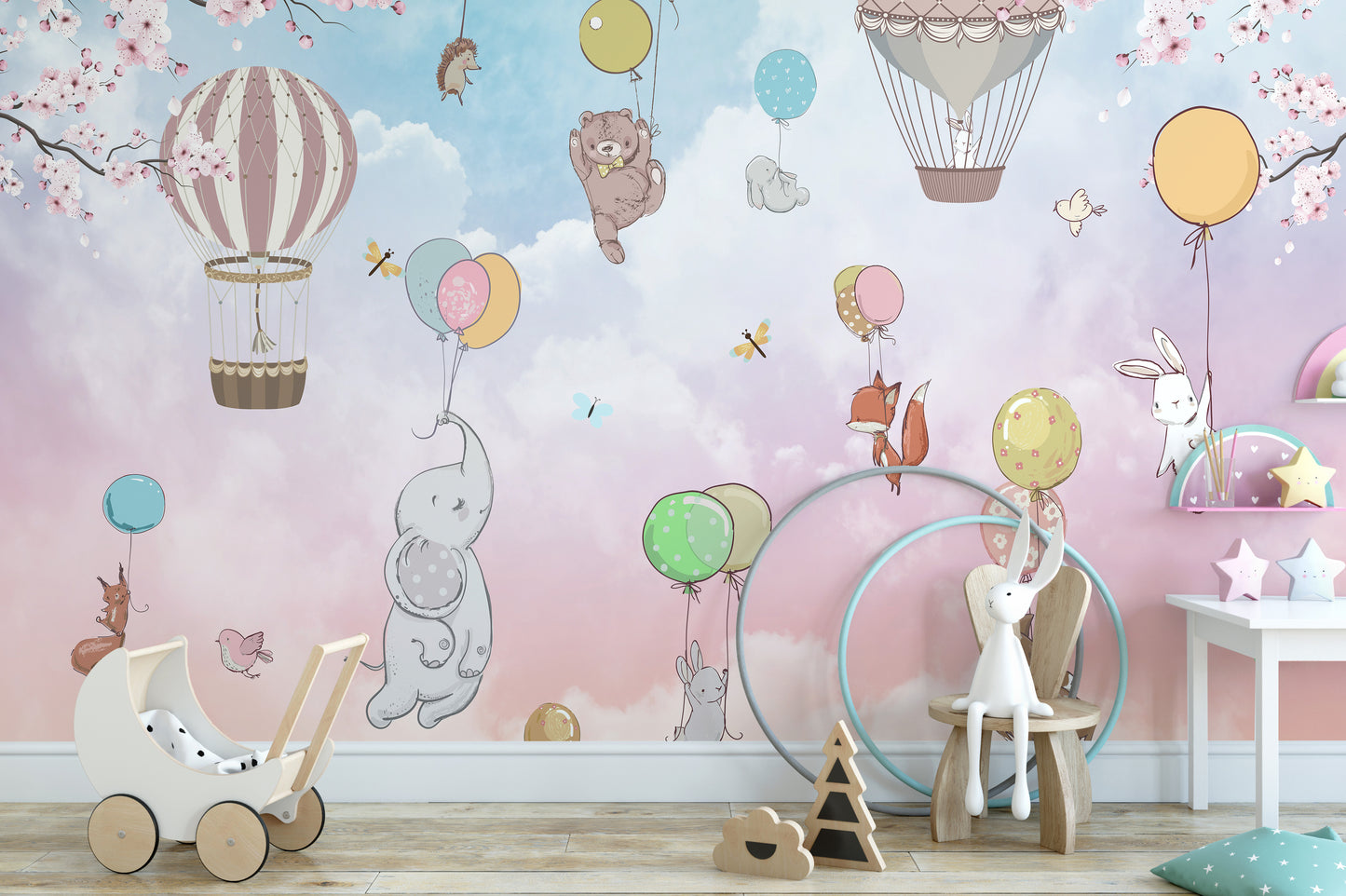 Kids Animals Hot Air Balloon Wallpaper - Giffywalls