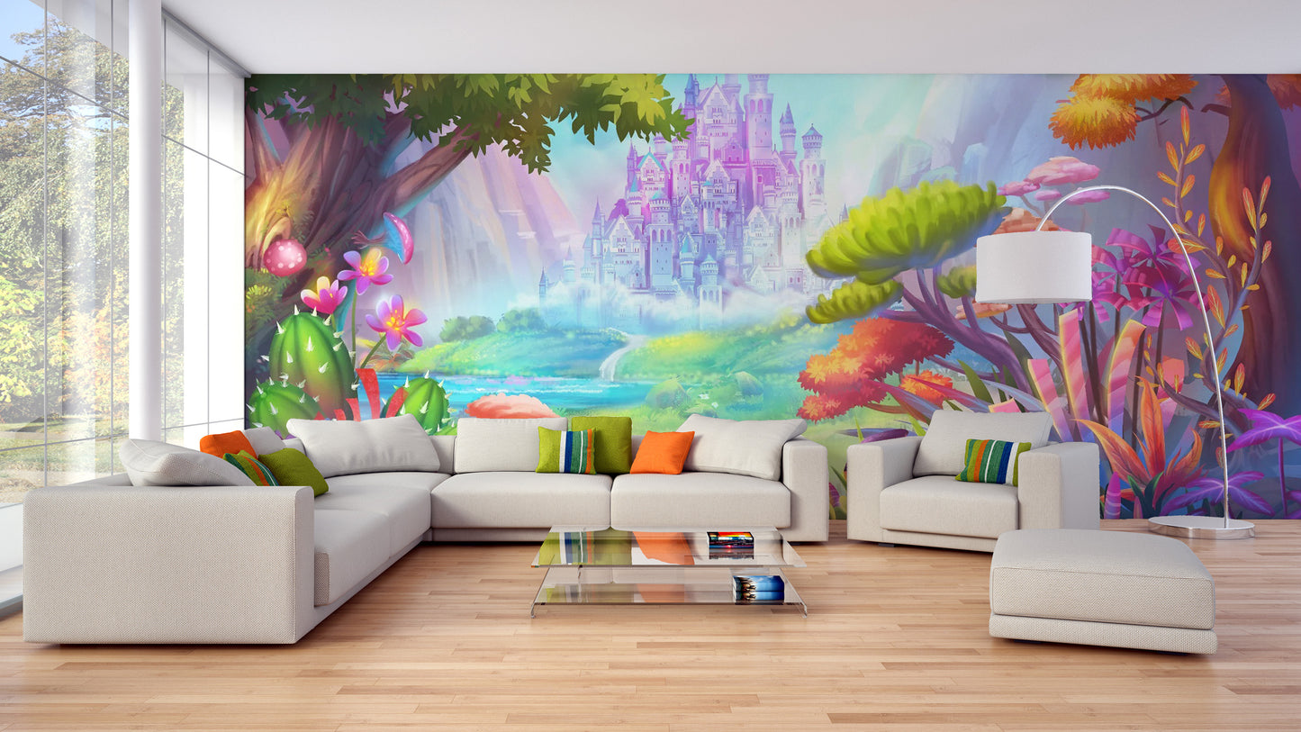 Kids Animated Fairy Castle Wallpaper Mural