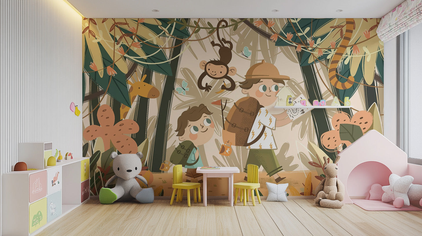 Adventure-Themed Jungle Explorer Wall Mural
