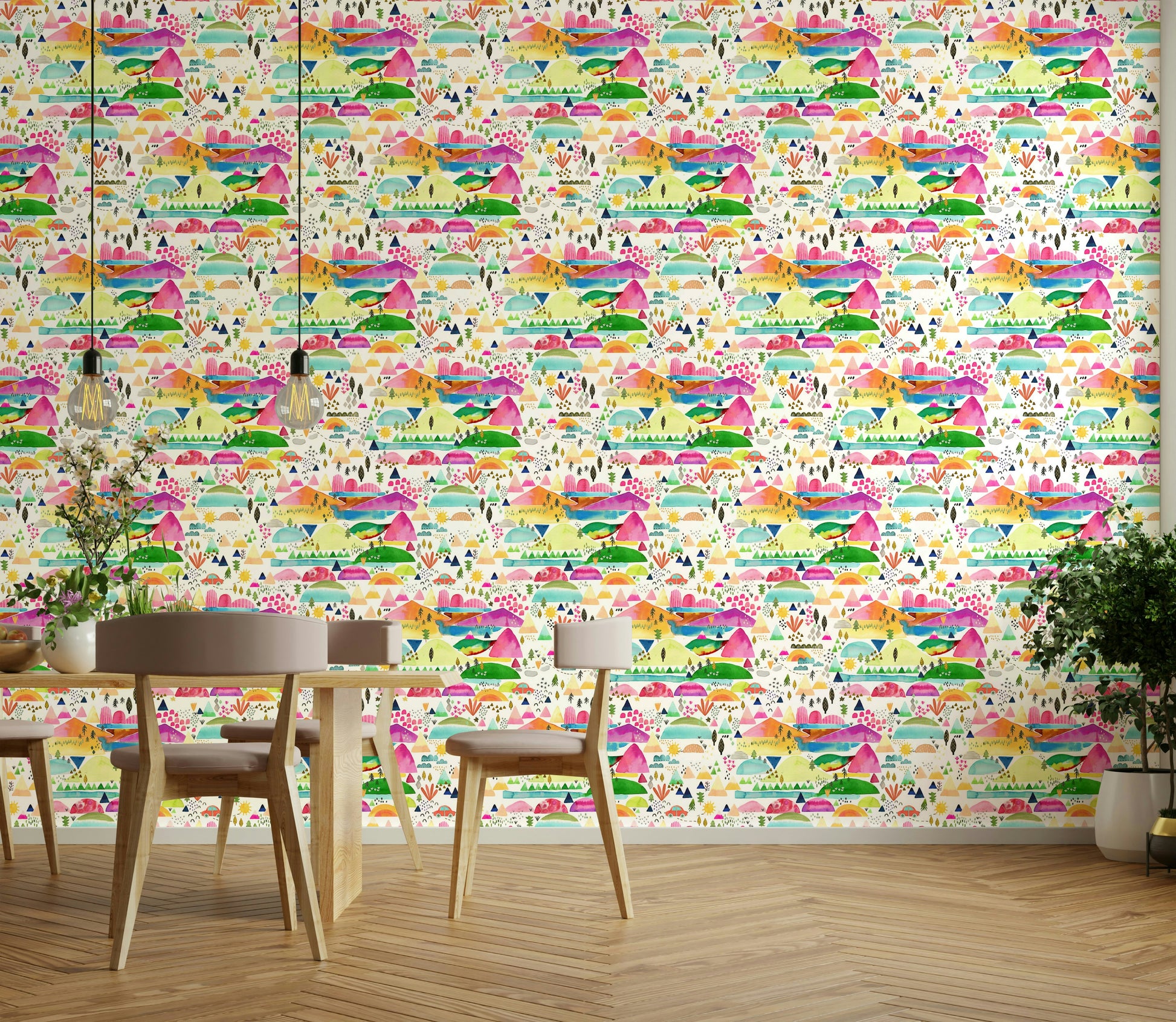 Child-friendly wallpaper with outdoor adventure style


