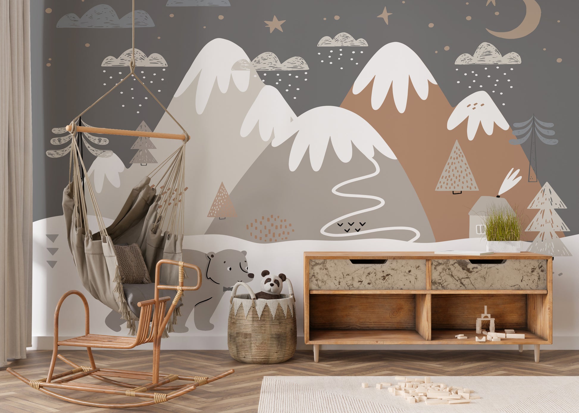 Kids Room Bear Snow Wallpaper Murals - Giffywalls