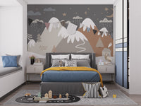 Playful bear mural with snowy landscape
