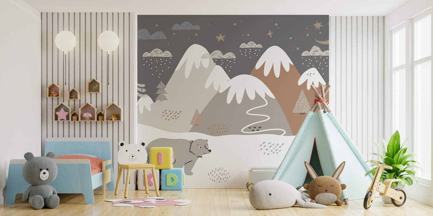 Winter-themed bear wallpaper with stars
