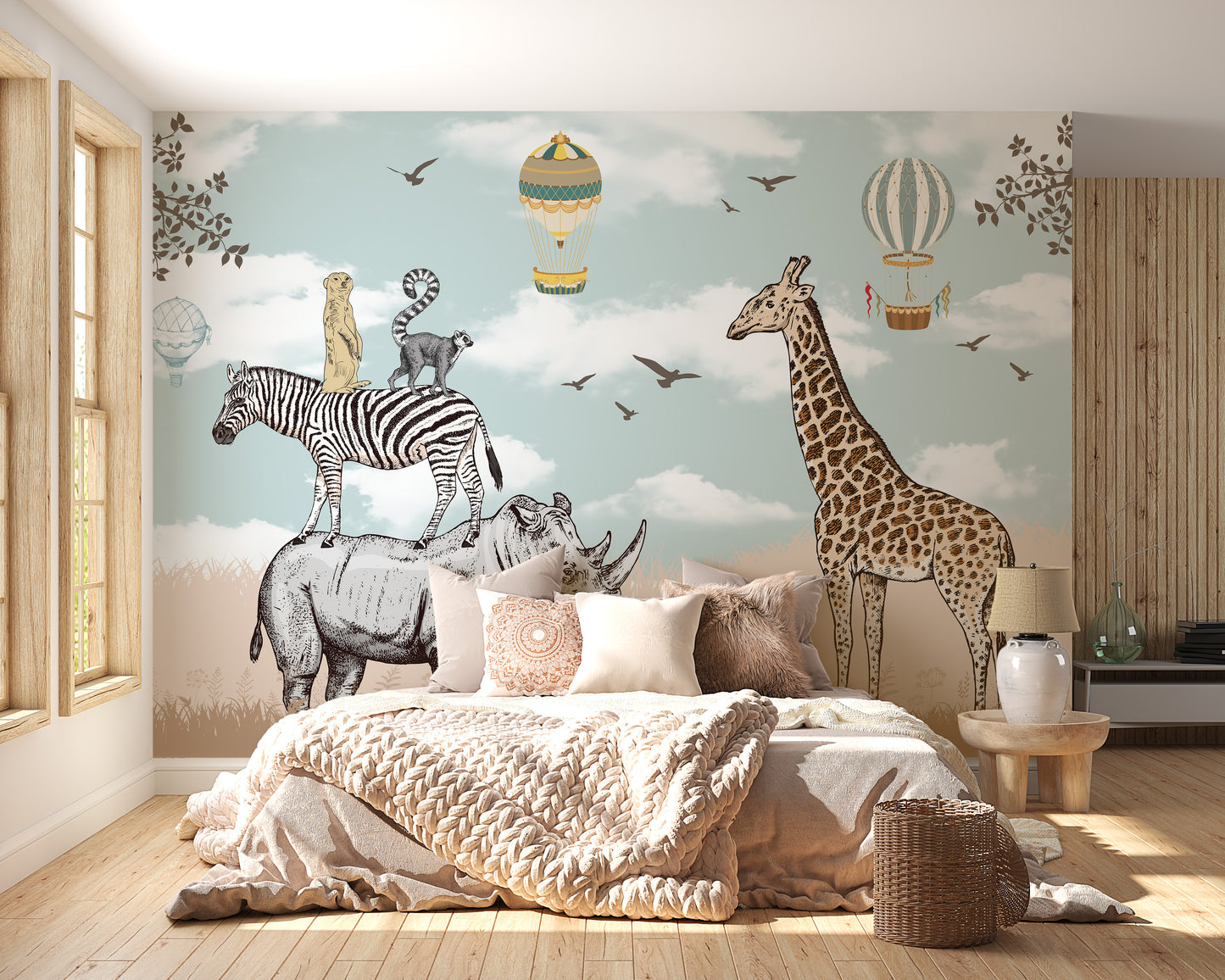 Savannah Animals Kids Room Wallpaper Mural - Giffywalls