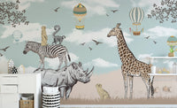 Playful savannah animal mural for children
