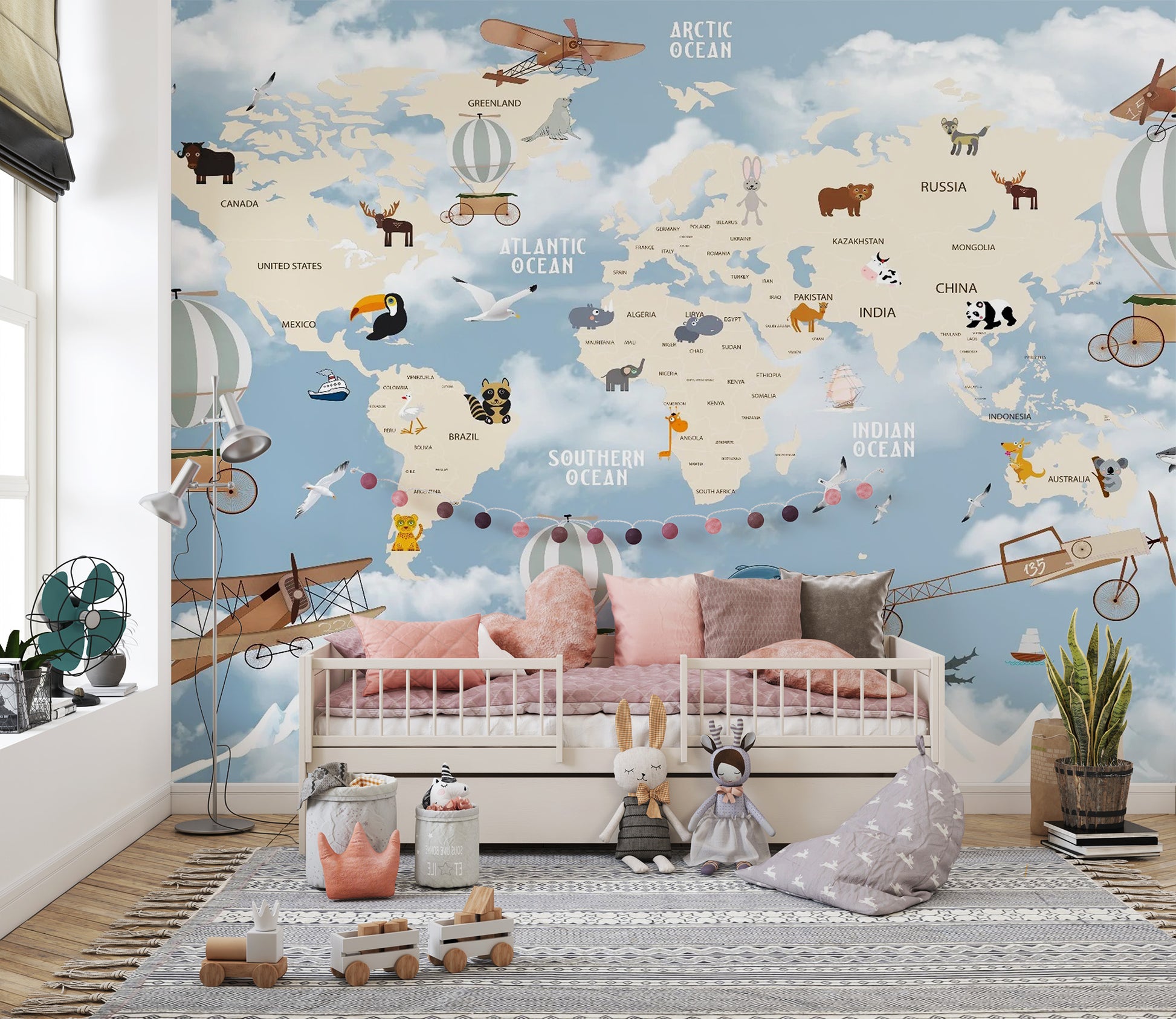 Children Room Wonderland World Map wallpaper mural close-up showing the pattern detail and texture