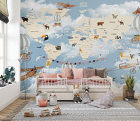 Children Room Wonderland World Map wallpaper mural close-up showing the pattern detail and texture