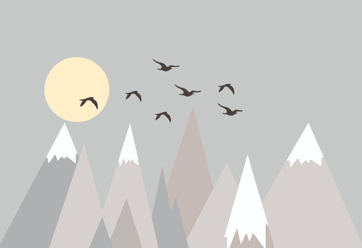 Glorious Grey Mountains Wallpaper Mural in your room — zoomed