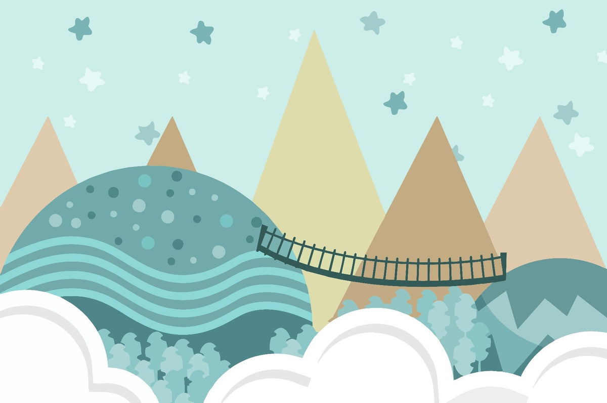 Kids Animated Pastel Mountain Wallpaper in your room