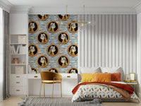 Reading corner with ocean mural wallpaper, modern chair and soft blue palette