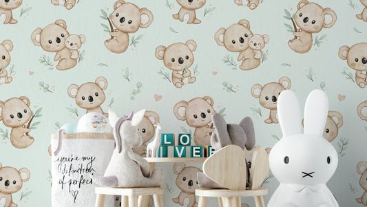 Koala Cuddles mint Wallpaper