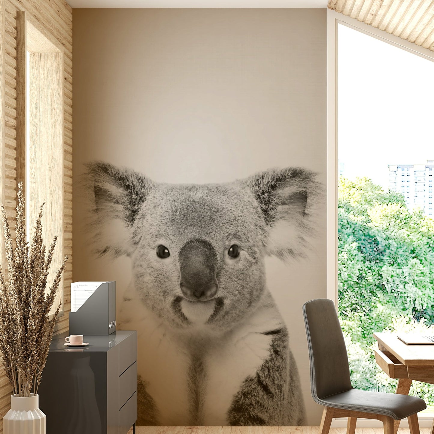 Soft colors of koala fur and natural background.

