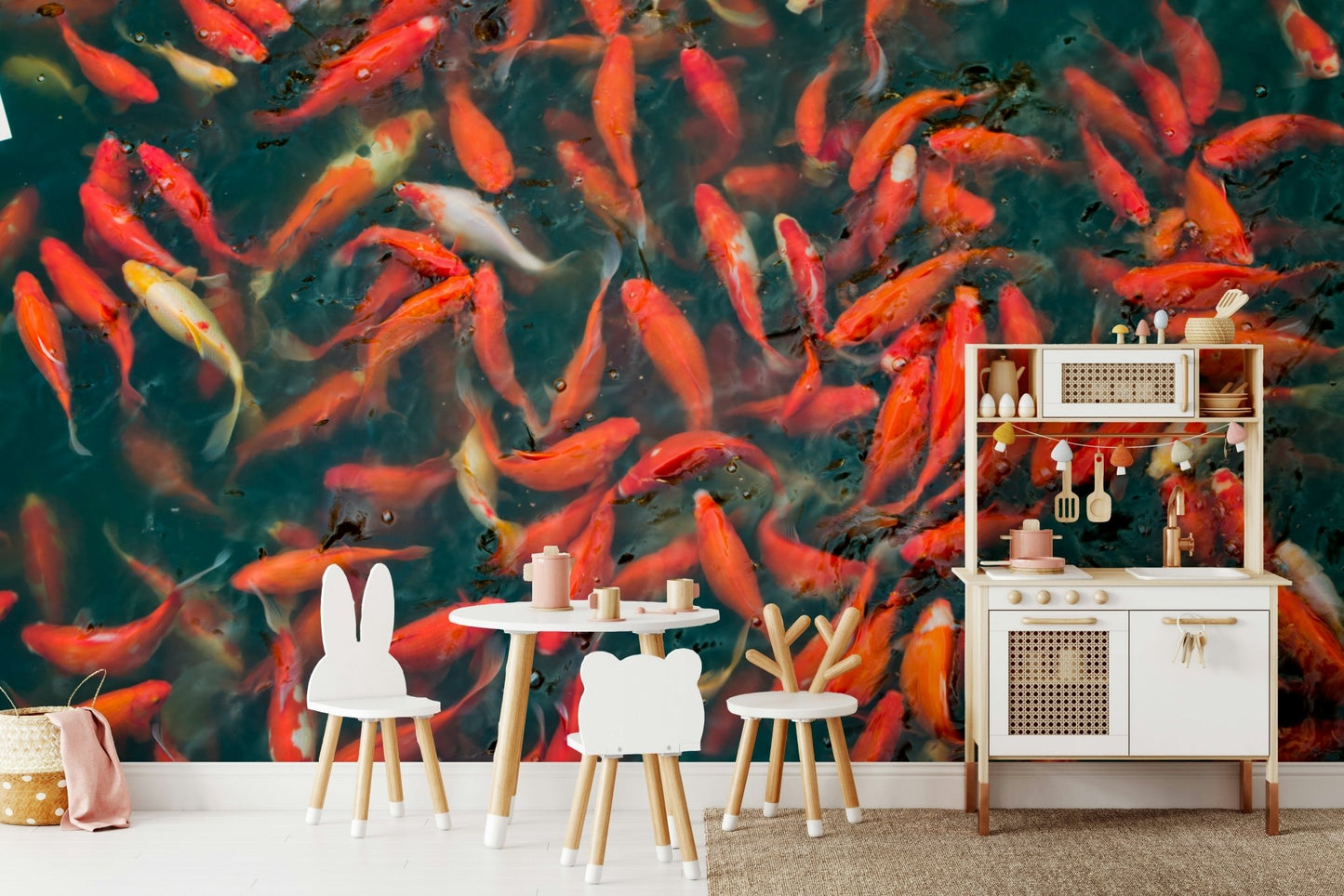 Reflections of light on the water surface.

