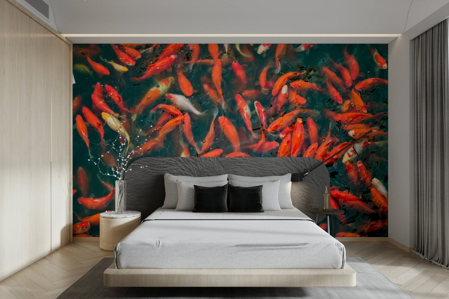 Colorful scales (oranges, whites, reds, blacks).

