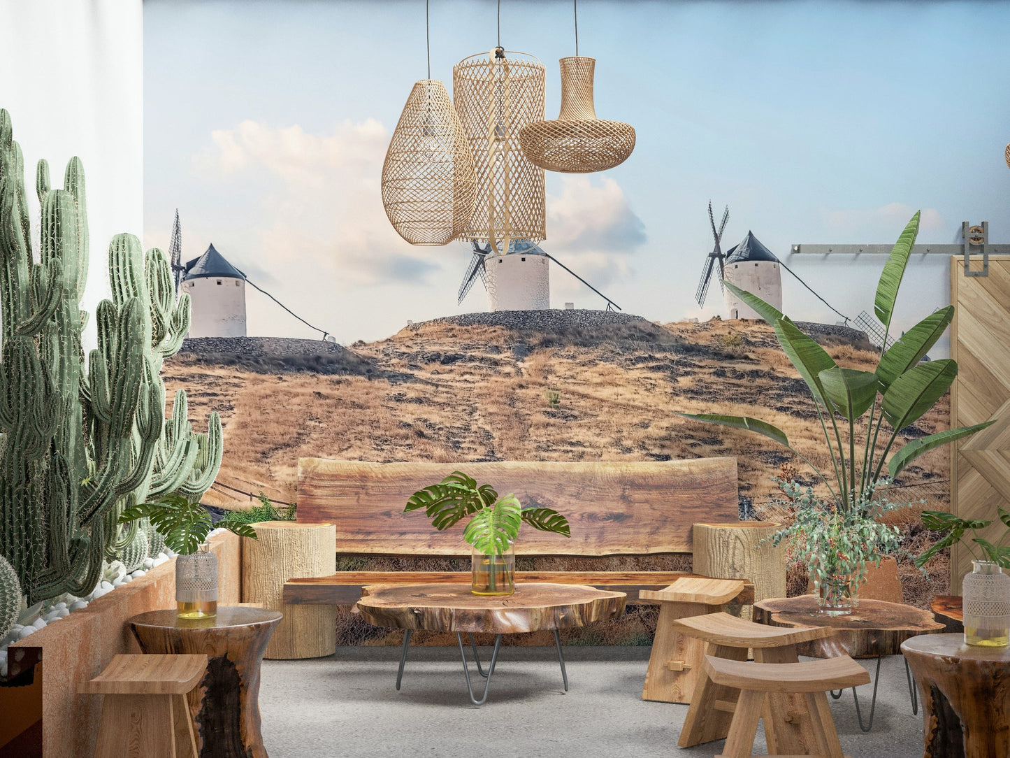 La Mancha Windmills wallpaper for walls hill vista mural.