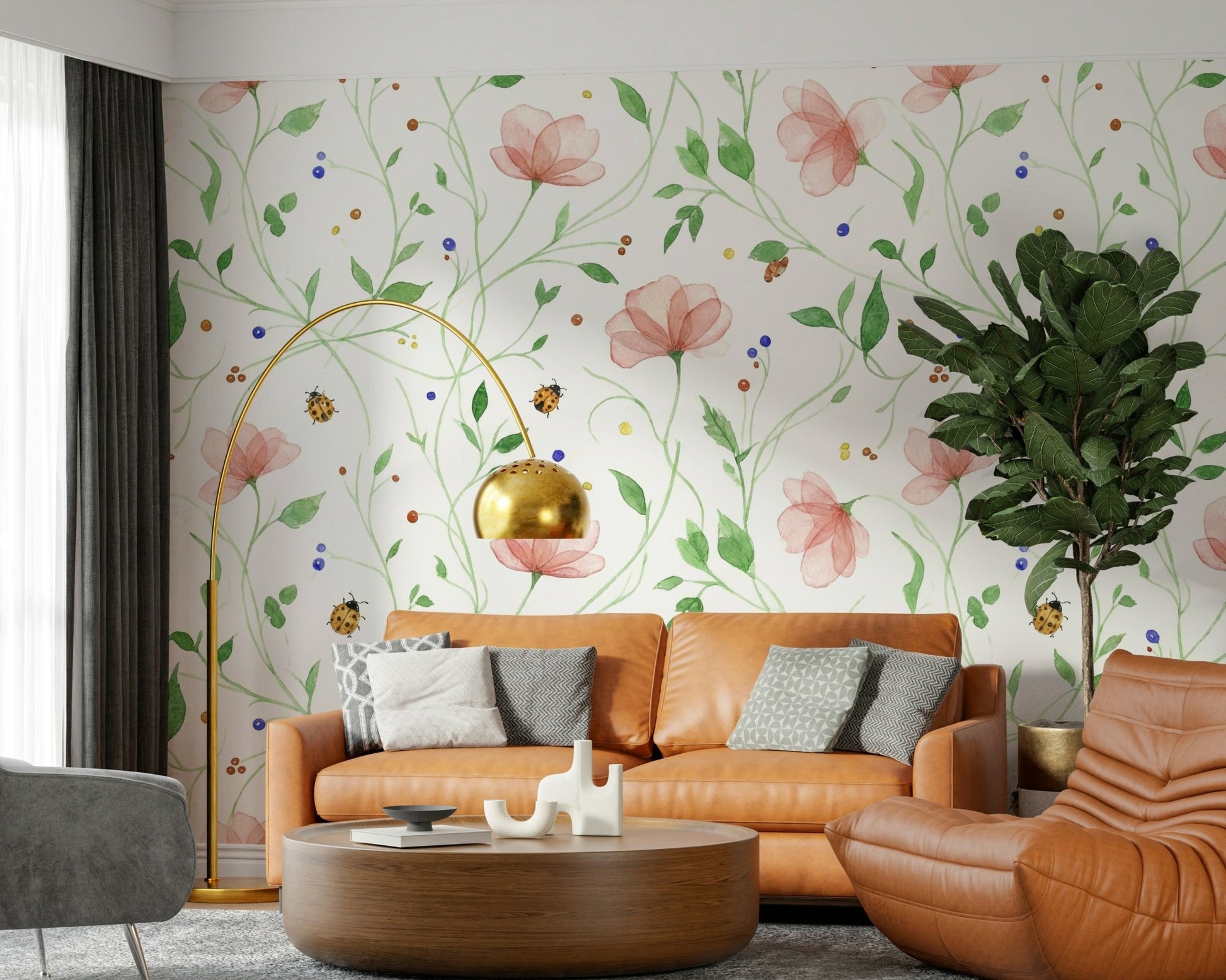 High-definition printing of a blooming garden on a custom-sized wall mural.