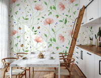 Soft watercolor floral illustrations on matte vinyl for kids' playrooms.
