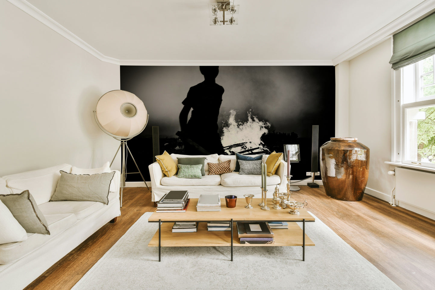 A graceful warm glow wall mural in rich, dark tones.

