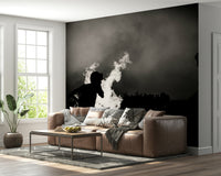 A graceful subtle light wall mural in warm, natural tones.

