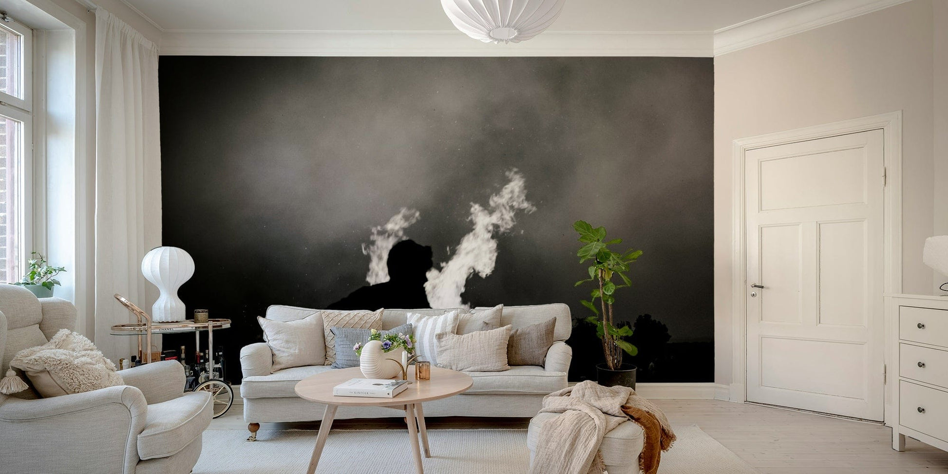 A serene bonfire light wall mural for your decor.

