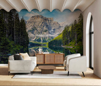 Pristine lake reflection Lake Braies Majesty wallpaper mural art.