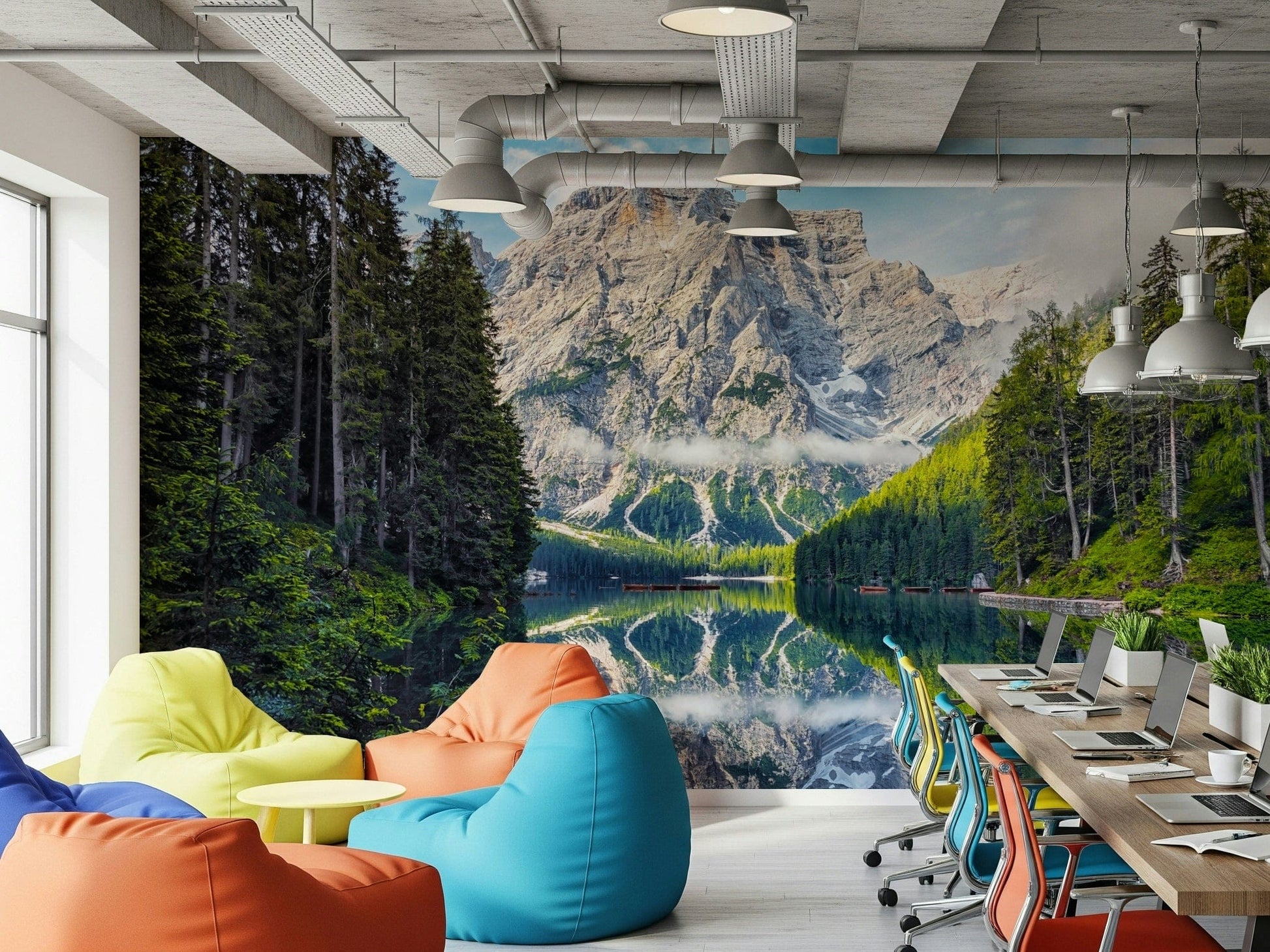 Breathtaking Lake Braies Majesty wallpaper for walls interior style.