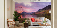 A calming serene mountain wallpaper mural that defines a space.


