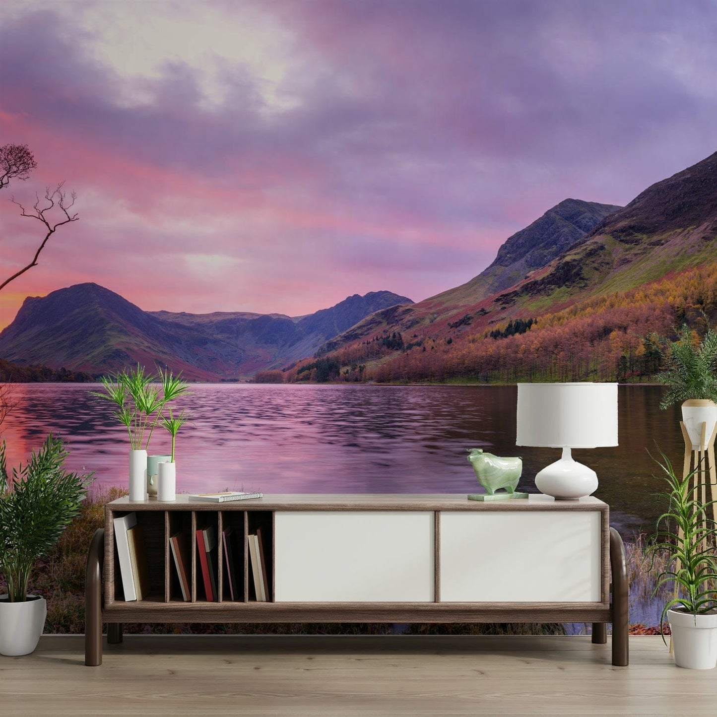 A beautiful panoramic view wall mural for a living room.

