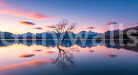 Iconic Lake Serenity Dusk wallpaper, beautiful minimalist tree, smooth water surface.