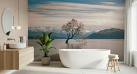 Lake Wanaka Tree Serenity peel and stick wallpaper Tranquil scene for modern decor.