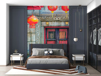 Festive red globes Lantern Entrance peel and stick wallpaper.