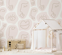Abstract human face line wallpaper mural for creative interiors.
