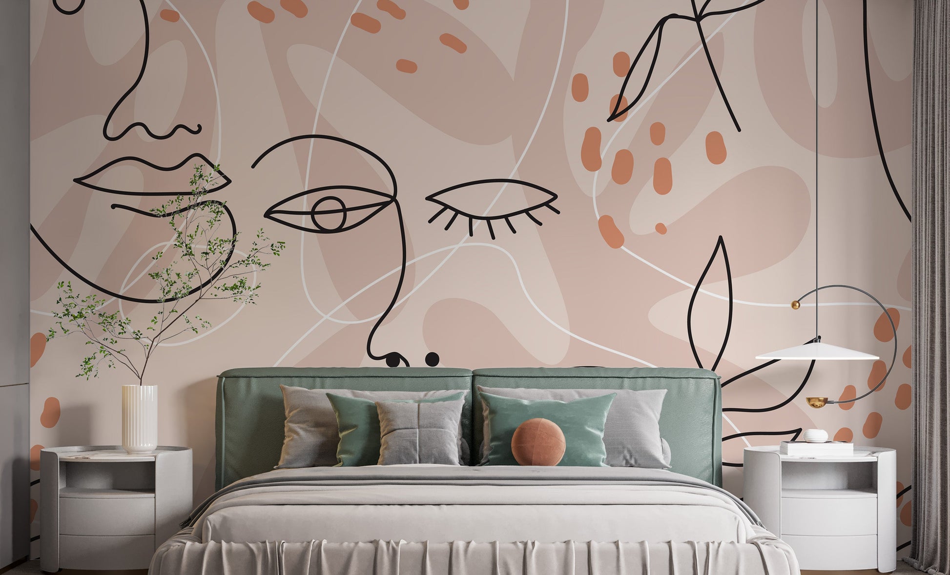 Large Human Face Line Pink Wallpaper Murals - Giffywalls