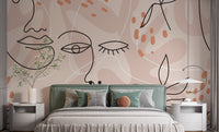 Large Human Face Line Pink Wallpaper Murals - Giffywalls