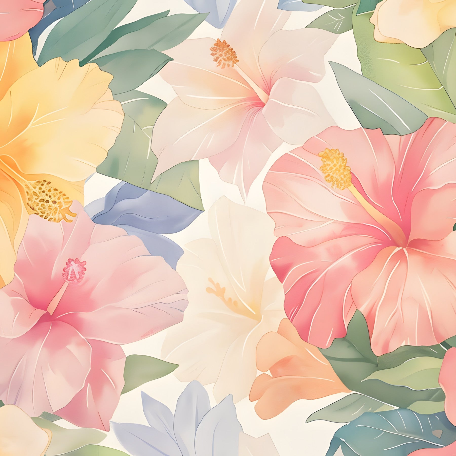Pastel Hibiscus Watercolor Wall Mural